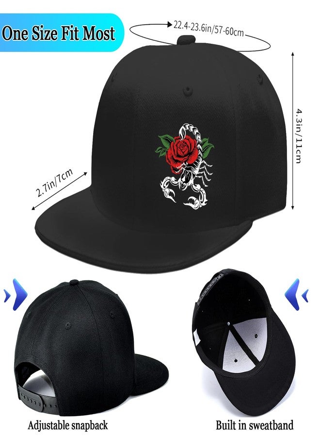 viofre Flat Bill Hats for Men Black Snapback Hats for Men Adjustable Fitted Baseball Hat for Mens Flat Brim Cool Scorpion Hip Hop Hat for Mens Snap Back Trucker Cap Women Skateboard Fishing Accessories Gift - Image 3